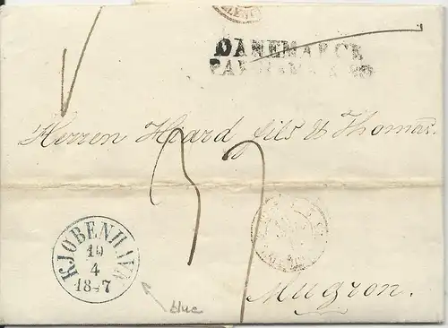 Dänemark 1847, blau K1 Kjobenhavn auf Porto Brief n. Frankreich. #2939