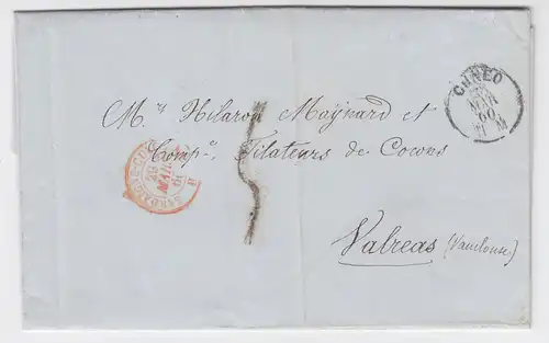 Italien Sardinien Frankreich 1860, K1 Cuneo auf Brief m. selt. Grenzstpl. #1478