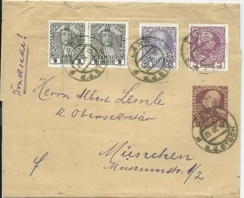 Österreich 1912, Lana a.d. Etsch, 3 H. Ganzsache Streifband m. Zusatzfrank. #965