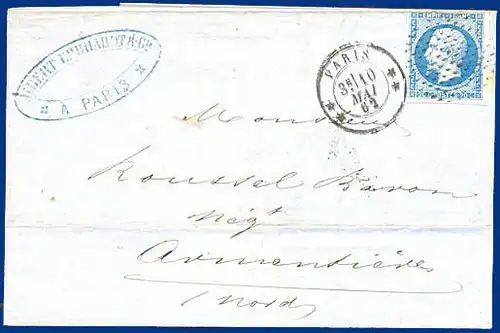 Frankreich 1862, Paris, Stempel cercle de points auf Brief m. 20 C. #S448