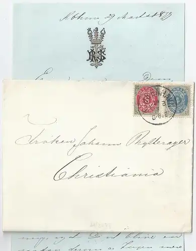 Dänemark 1879, 4+8 öre auf schönem Brief m. Wappen v. Kopenhagen n.Norwegen #341