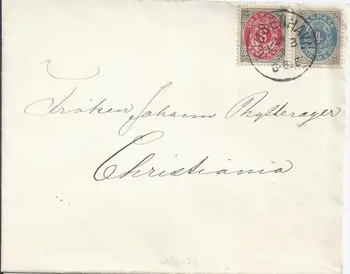 Dänemark 1879, 4+8 öre auf schönem Brief m. Wappen v. Kopenhagen n.Norwegen #341