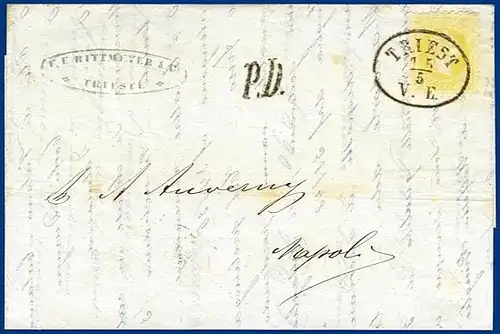 Österreich 1869, Drucksache v. Triest nach Napoli, Italien. #S249