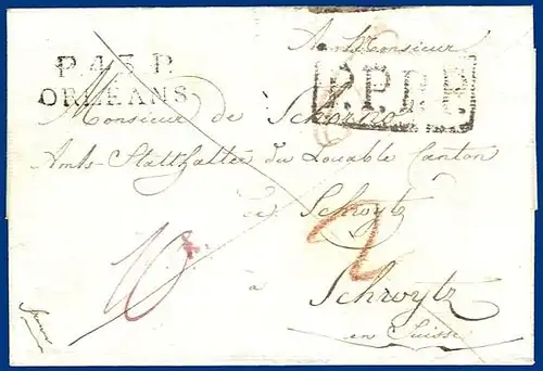 Frankreich-Schweiz, früher Brief  m. P45P Orleans u. PPPP n. Schwytz.#S308