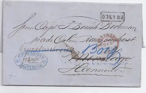 NL Hannover 1867, Nachsende Brief v. Amsterdam (rot) n. Menslage, dann... #181