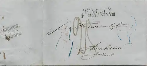 Bayern 1859, L2 München auf Porto Brief n. NL via Sachsen Bahnpost. #1832