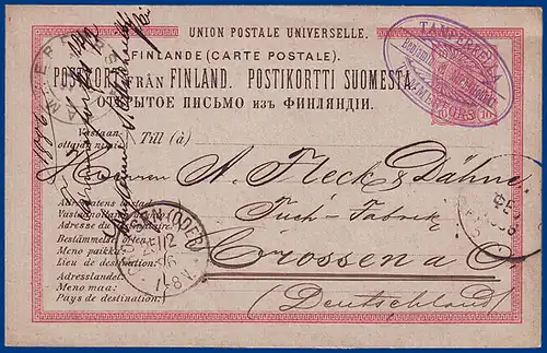 Finnland 1886, violette Firmenentwertung v. Tammerfors auf Ganzsache. #S510
