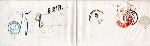 Belgien 1857, B.2e.R. auf Porto Brief v. Bruxelles n. Haida, Böhmen, Österreich