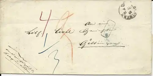 Schweiz 1859, Porto Brief v. Solothurn n. Göttingen, Hannover. 