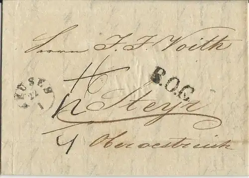 Bayern 1848, Fingerhut Stpl. Neuses u. B.O.C. auf Porto Brief n. Österreich
