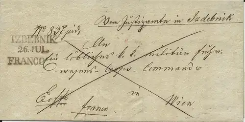 Österreich 1843, Polen-L2 IZDEBNIK u. L1 FRANCO klar auf Brief n. Wien 