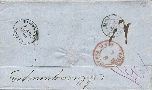 Frankreich 1858, Porto Brief m. Vertragsstpl. "F.33" v. Paris n. Russland.