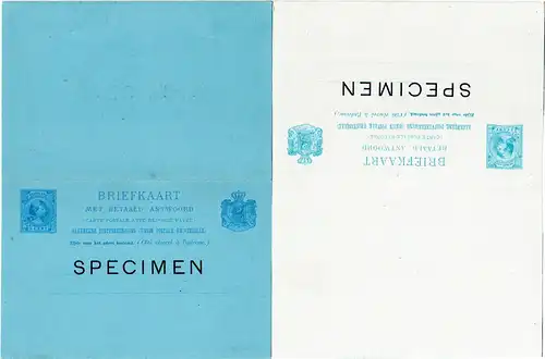 NL P21, ungebr. 5+5 C. Doppelkarte m. Aufdruck SPECIMEN. Musterstück