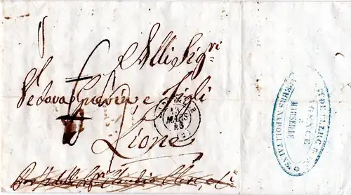 Italien Sizilien 1846, Brief v. Messina über Marseille forwarding agent n. Lyon