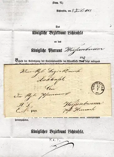 Bayern 1868, Zierstempel LICHTENFELS auf sehr schönem Brief n. Weißenbrunn