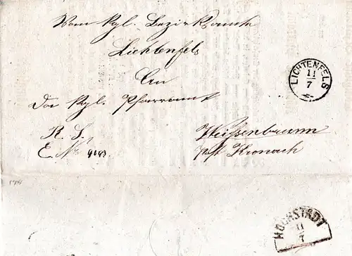 Bayern 1868, Zierstempel LICHTENFELS auf sehr schönem Brief n. Weißenbrunn