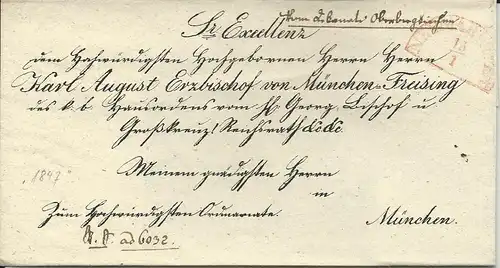 Bayern 1847, Roter HKS NEUMARKT Rott auf gedrucktem Bischofs Brief Karl August