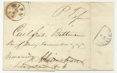 Österreich 1866, EF 15 Kr. auf Brief v. Wien n. Bayern. Nachsendung n. Ismaning