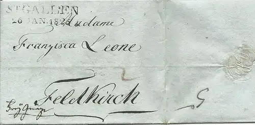 Schweiz 1825, L2 ST. GALLEN auf Teil Franko Brief n. Feldkich, Österreich