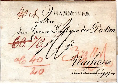 Hannover 1811, Porto Brief n. Neuhaus im Lauenburgschen. Napoleonische Zeit!