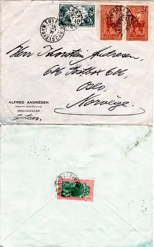 Madagaskar 1931, 4 Marken vorder- u. rs. auf Brief der Norwegen Mission n. Oslo