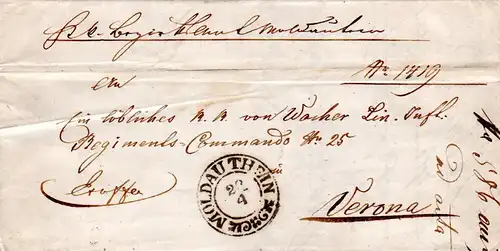 Österreich 1857, Böhmen Zier-K2 MOLDAUTHEIN auf Militär Brief n. Verona, Italien