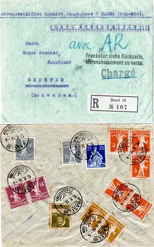 Schweiz 1918, portorichtige Frankatur f. Einschreiben Rückschein Brief v. Basel 