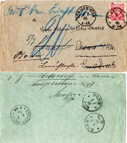 DR 1886, 10 Pf. auf Nachsende Brief v. Elberfeld m. hds. "Aus dem Briefkasten"