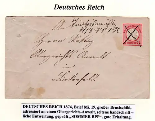 DR 1874, TÜRKISMÜHLE, hds. Entwertung auf 1 Gr. Ganzsache Brief n. Birkenfeld.