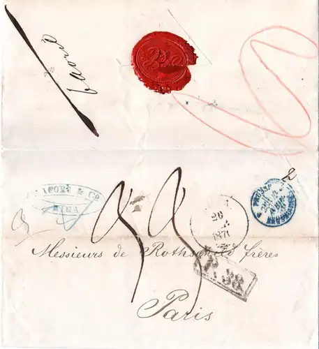 Russland Lettland 1871, K1 RIGA u. Vertragsstpl. P.38 auf Brief n. Frankreich