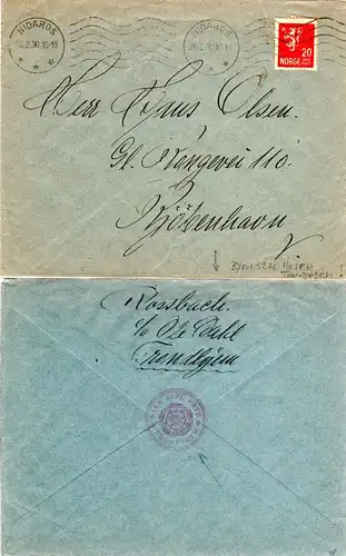 Norwegen 1929/30, 2 Briefe (1mal NIDAROS) m. Propaganda Stempel f. Trondhjem. 