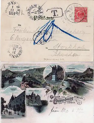 DR 1899, Gruss von Ebernburg b. Münster, Litho AK m. 10 Pf. Bayern Stempel
