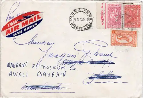 Italien - Saudi Arabien 1955, Luftpost Brief v. Parma m. Nachsendung n. Bahrain