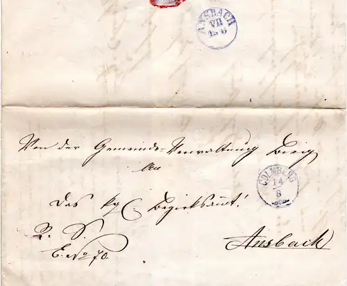 Bayern 1873, violetter Zierstempel COLMBERG klar auf Brief v. Bieg n. Ansbach. 