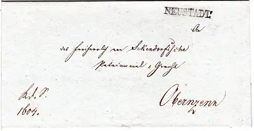 Bayern 1828, L1 NEUSTADT (Aisch) klar auf Brief n. Obernzenn