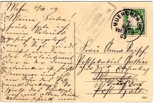 Bayern 1909, Posthilfstelle WERNFELS Taxe Spalt auf Karte m. 5 Pf. v. München