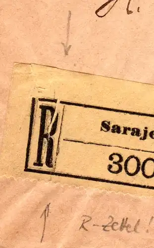 Bosnien 1929, 3 Marken auf Reko Zensur Brief v. Sarajevo n. Liechtenstein.