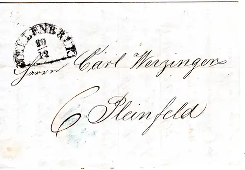 Bayern 1849, HKS NELLENBRUK auf Porto Brief n. Pleinfeld