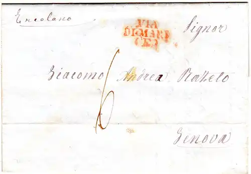 Italien Neapel 1847, Genova-L3 VIA DI MARE E auf Brief v. Villa San Giovanni