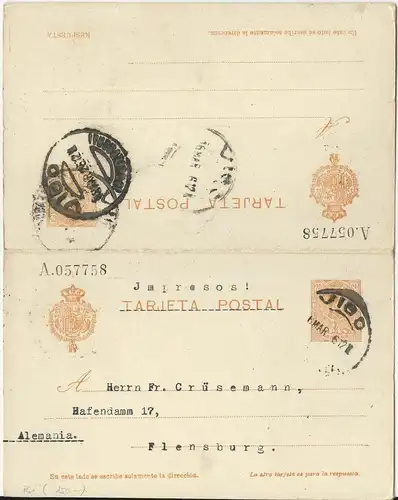 Spanien P61, 20+20 C. Doppel Ganzsache, auslandsgebraucht als Drucksache #1198