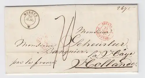 Schweiz NL 1845, K2 Morges auf Porto Brief  nach Holland "par la France". #2462