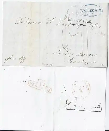 Dänemark Hamburg NL 1850, Forwarder Porto Brief v. Helsingör n. Schiedam. #587