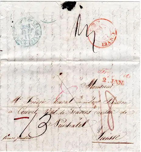 Österreich Schweiz 1839, kpl. Brief v. Troppau "franco frontieres". #S838