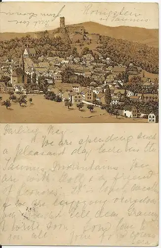 DR 1896, 5 Pf. Ganzsache m. rs. aufgeklebter LITHO Ansicht Königstein. #459