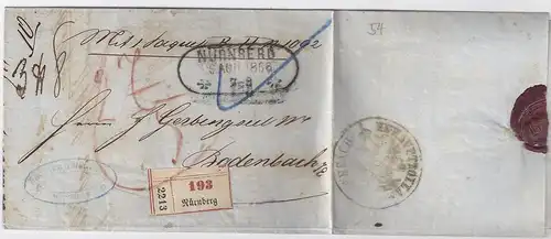 Bayern Österreich 1868,  Paket Begleit Brief v. Nürnberg n. Bodenbach. #1455