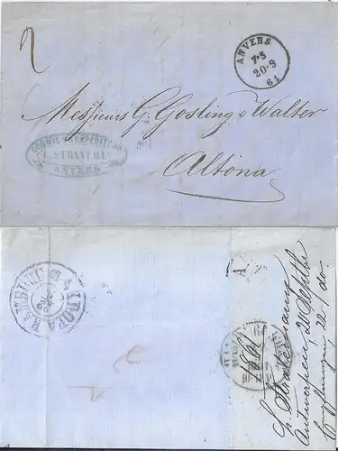 Belgien 1861, K1 ANVERS auf Brief n. Dänemark m. rs. KDOPA Hamburg. #2628