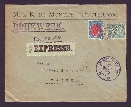 NL DR 1916, Zensur Drucksache Express Brief v. Rotterdam m. 2 1/2+15 Ct. #843