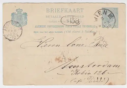 NL 1890, 5 C. Antwortteil Ganzsache zurückgebraucht v. Wien Österreich. #2561