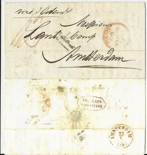 GB 1853, Brief m. 2 Transitstempel "Engeland..." v. London n. NL. #1107