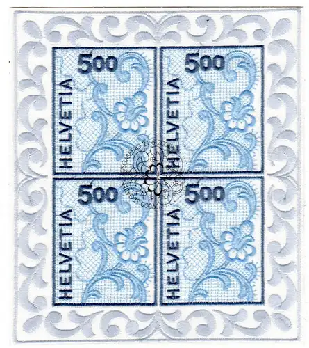 Schweiz, Stickerei Kleinbogen m. St. Gallen Sonderstempel v. Ausgabetag.